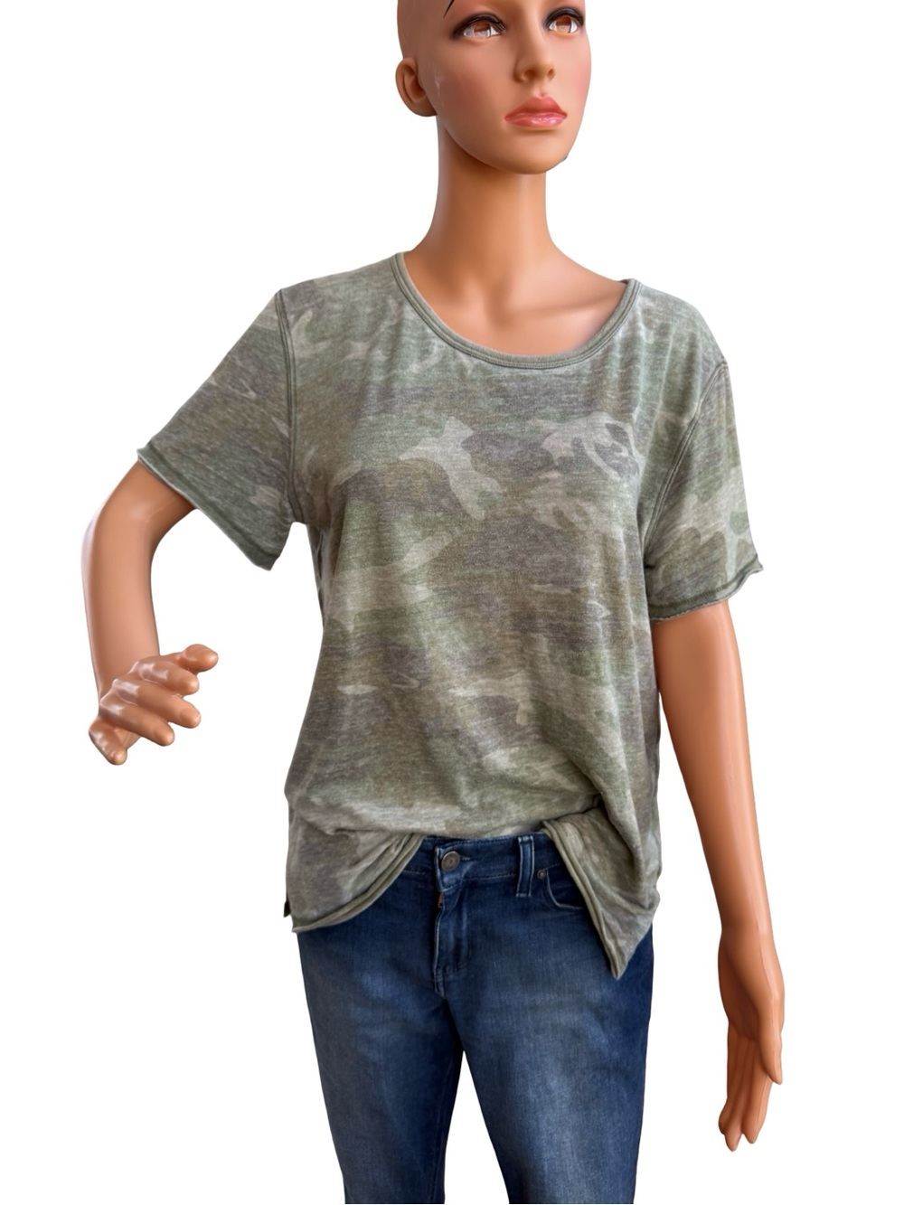 Free People Green Camo Short Sleeve Tee